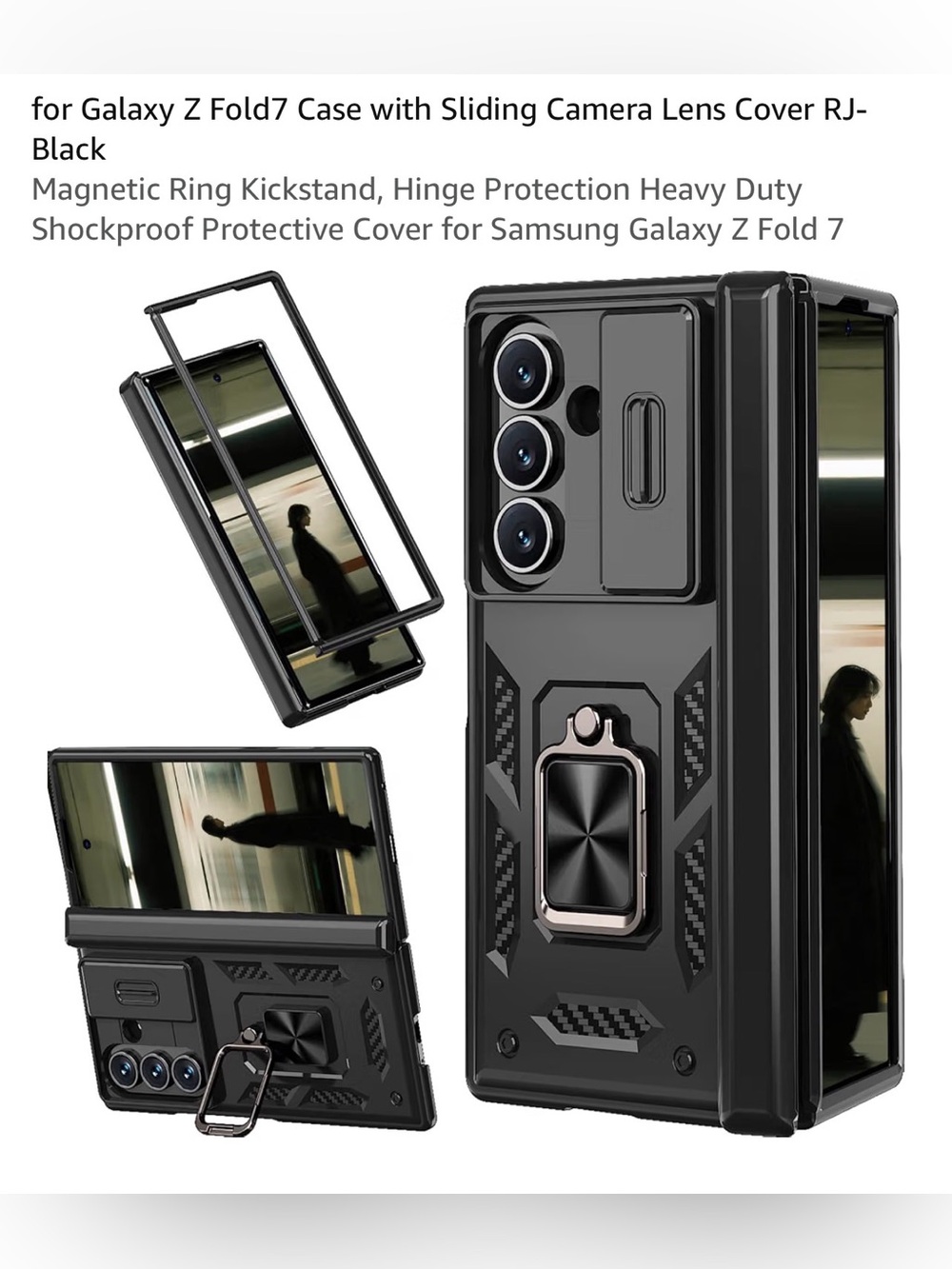 Galaxy Z Fold 7 Case with sliding camera lens cover RJ black magnetic ring stand